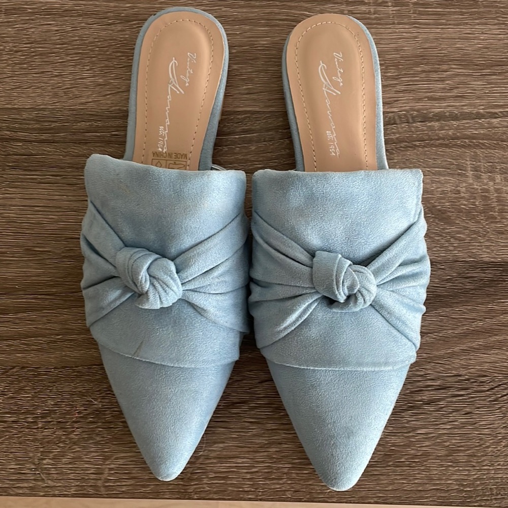 Vintage Havana point tie knotted suede mules